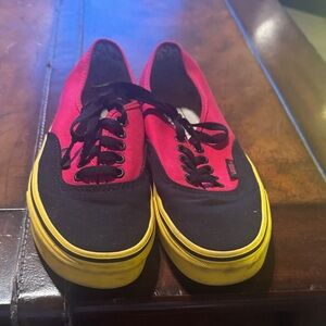 Vans Red and Black Sneakers with Yellow Sole